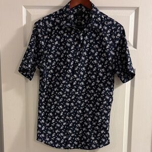 Navy Floral Men's slim fit button down Shirt H&M